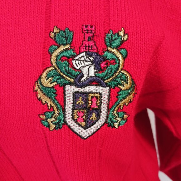 Norton McNaughton, Vintage Red Cardigan W/ Crest,  SZ Med. Collegiate, Academia - Picture 3 of 14